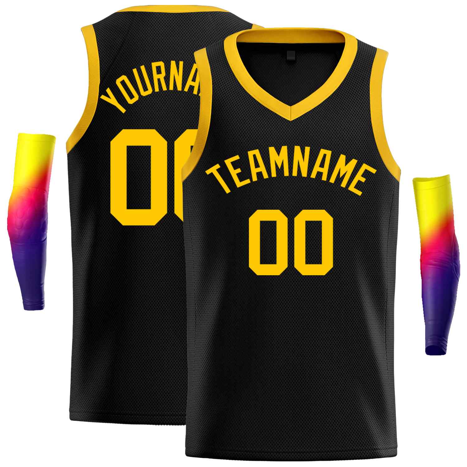 Maillot de basket-ball décontracté pour hommes, haut classique noir jaune personnalisé