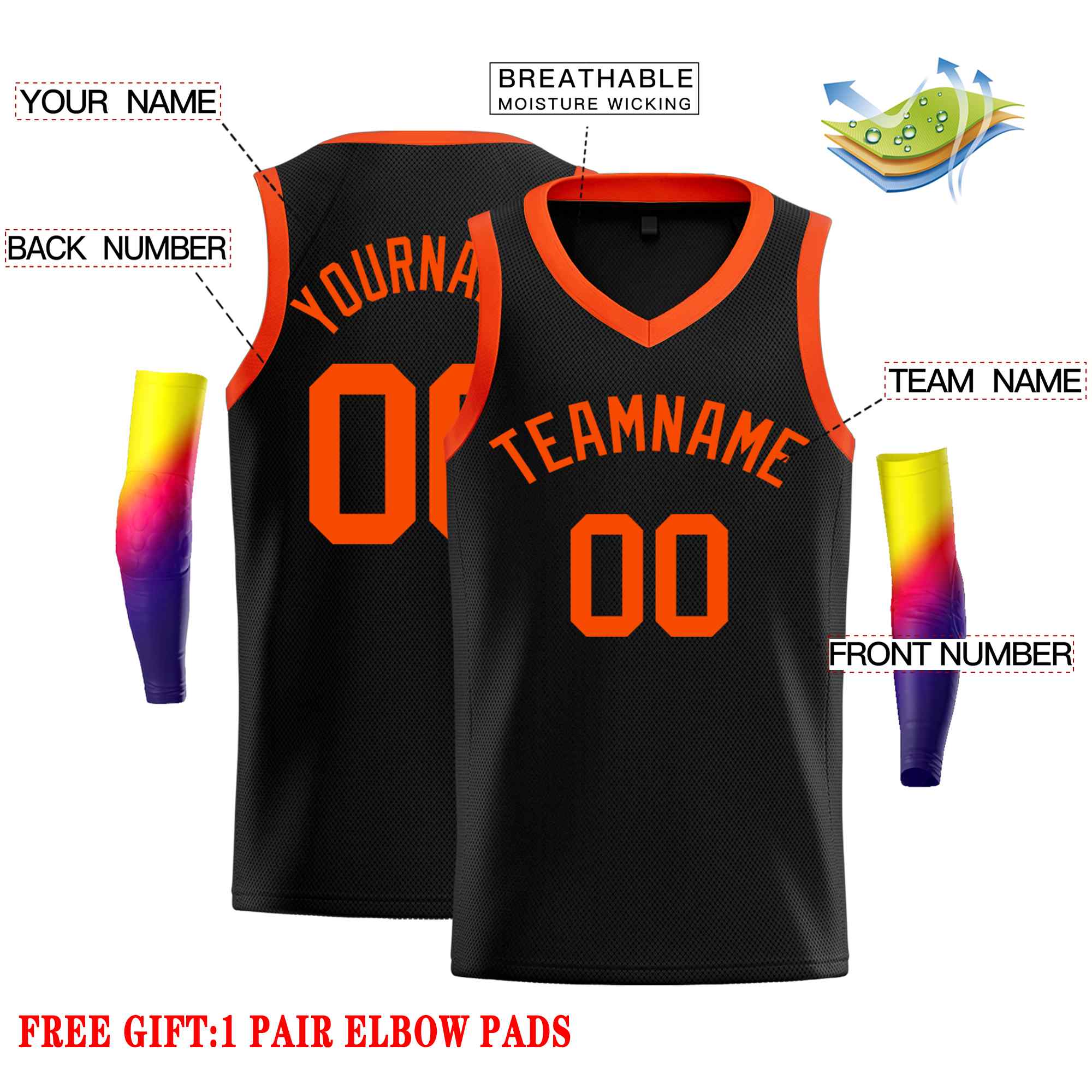 Custom Black Orange-Classic Tops Men Casual Basketball Jersey