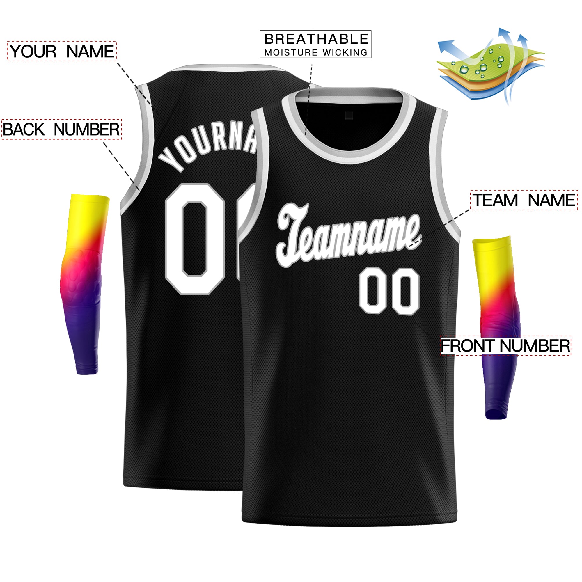 Custom Black White-Gray Classic Tops Fashion Sportwear Basketball Jersey