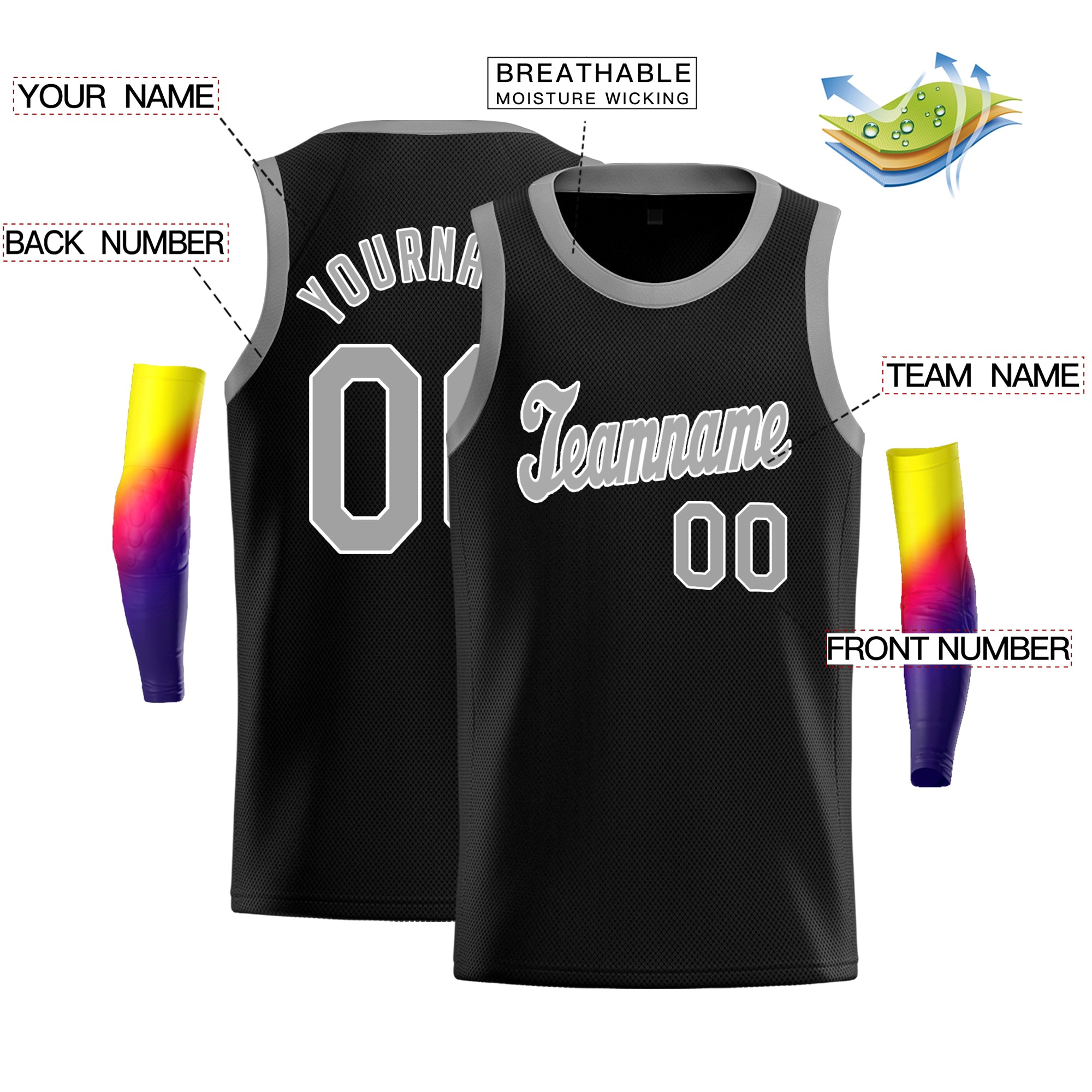 Custom Black Gray-White Classic Tops Fashion Sportwear Basketball Jersey