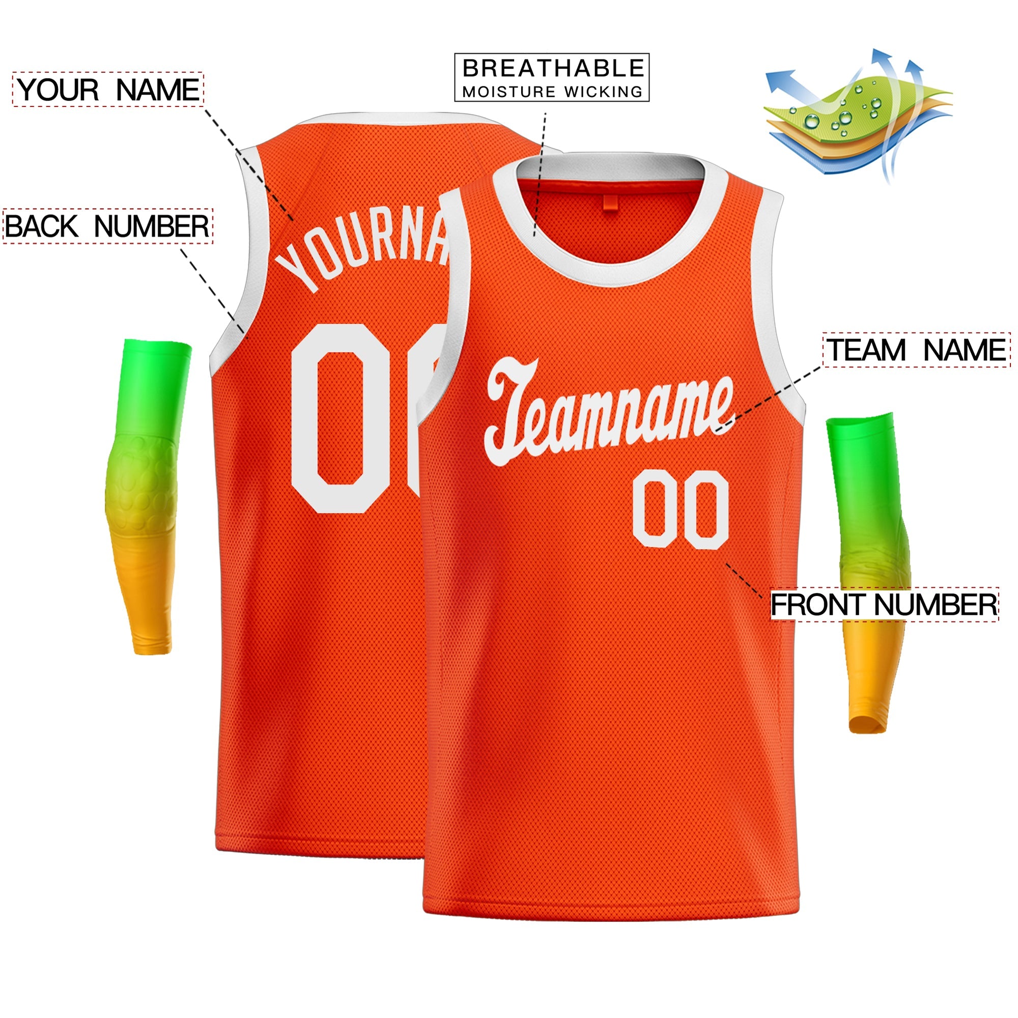 Débardeur classique personnalisé Orange blanc, maillot de basket-ball