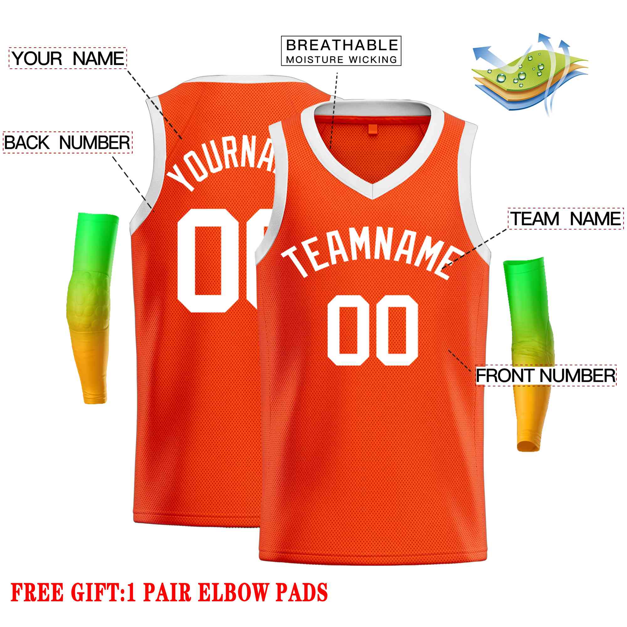 Maillot de basket-ball décontracté pour hommes, haut classique Orange blanc personnalisé