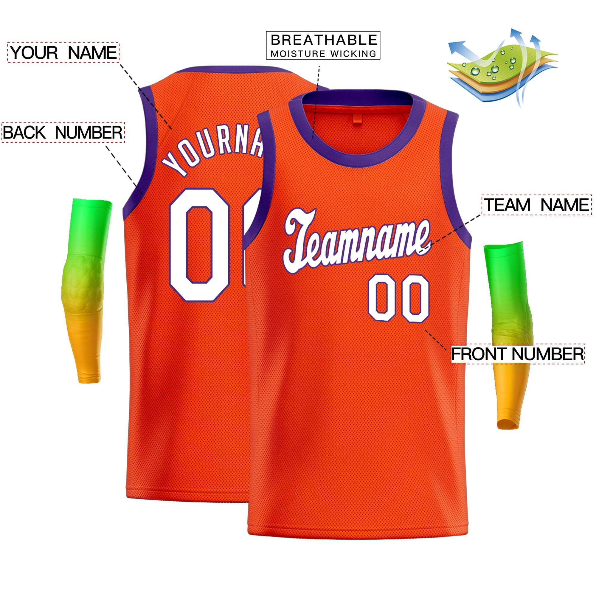 Custom Orange Purple Classic Tops Athletic Casual Basketball Jersey