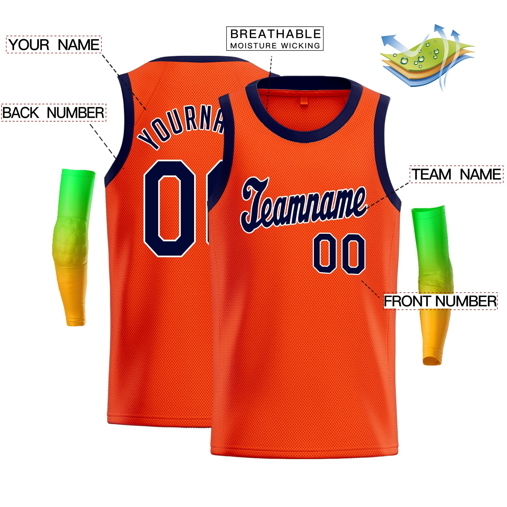 Maillot de basket-ball classique personnalisé Orange marine-blanc pour hommes/garçon