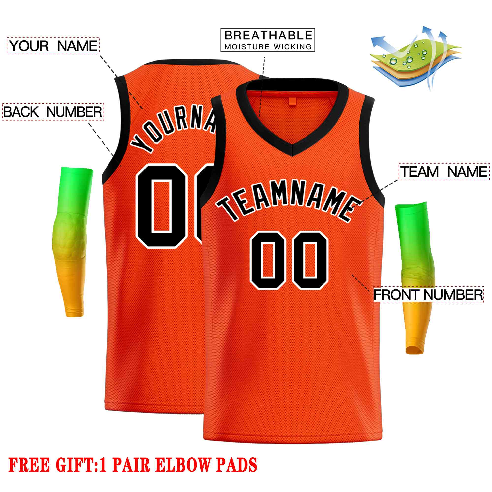 Maillot de basket-ball décontracté pour hommes, haut classique Orange noir-blanc personnalisé