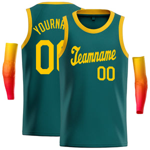 Maillot de basket-ball respirant en tête classique jaune sarcelle personnalisé