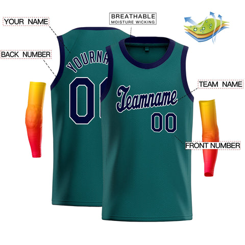 Custom Teal Navy- White Classic Tops Athletic Basketball Jersey