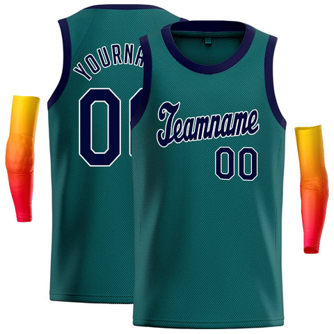 Custom Teal Navy- White Classic Tops Athletic Basketball Jersey