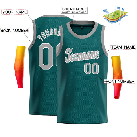 Custom Teal Gray-White Classic Tops Breathable Basketball Jersey