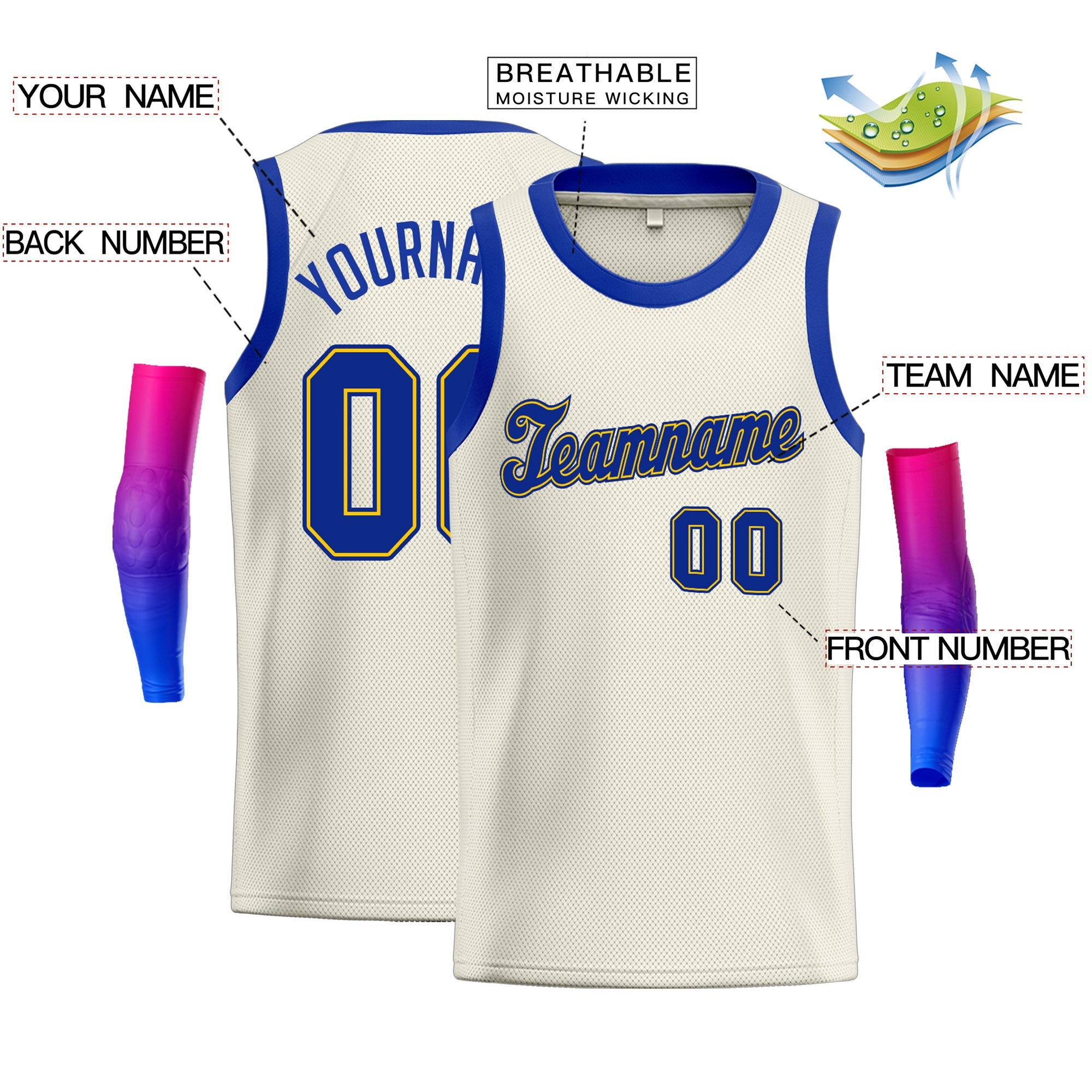 Custom Cream Royal Yellow-Royal Classic Tops Fashion Sportwear Basketball Jersey