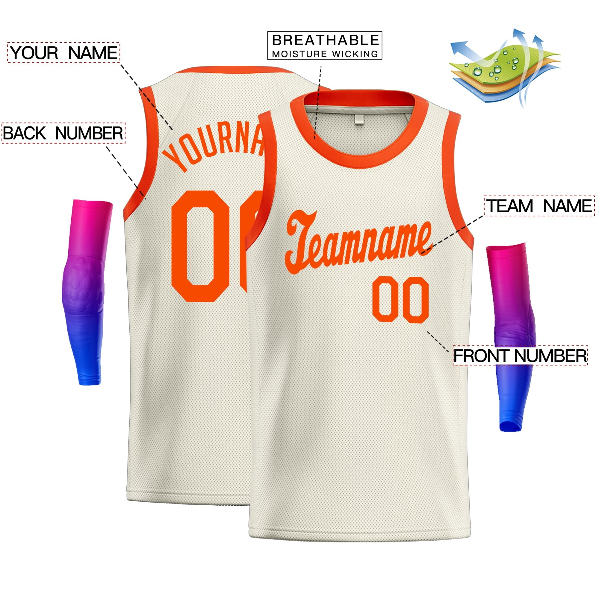 Custom Cream Orange Classic Tops Athletic Casual Basketball Jersey