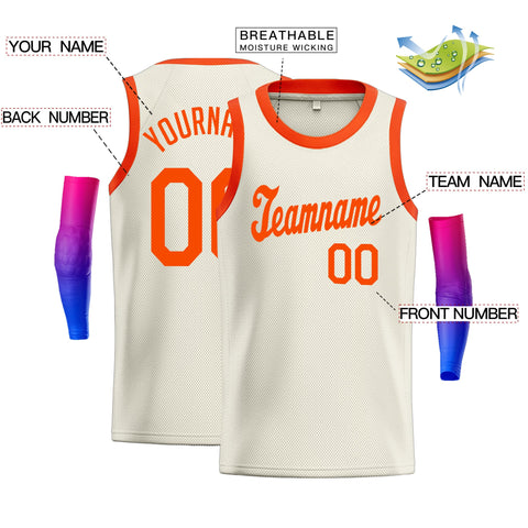 Custom Cream Orange Classic Tops Athletic Casual Basketball Jersey