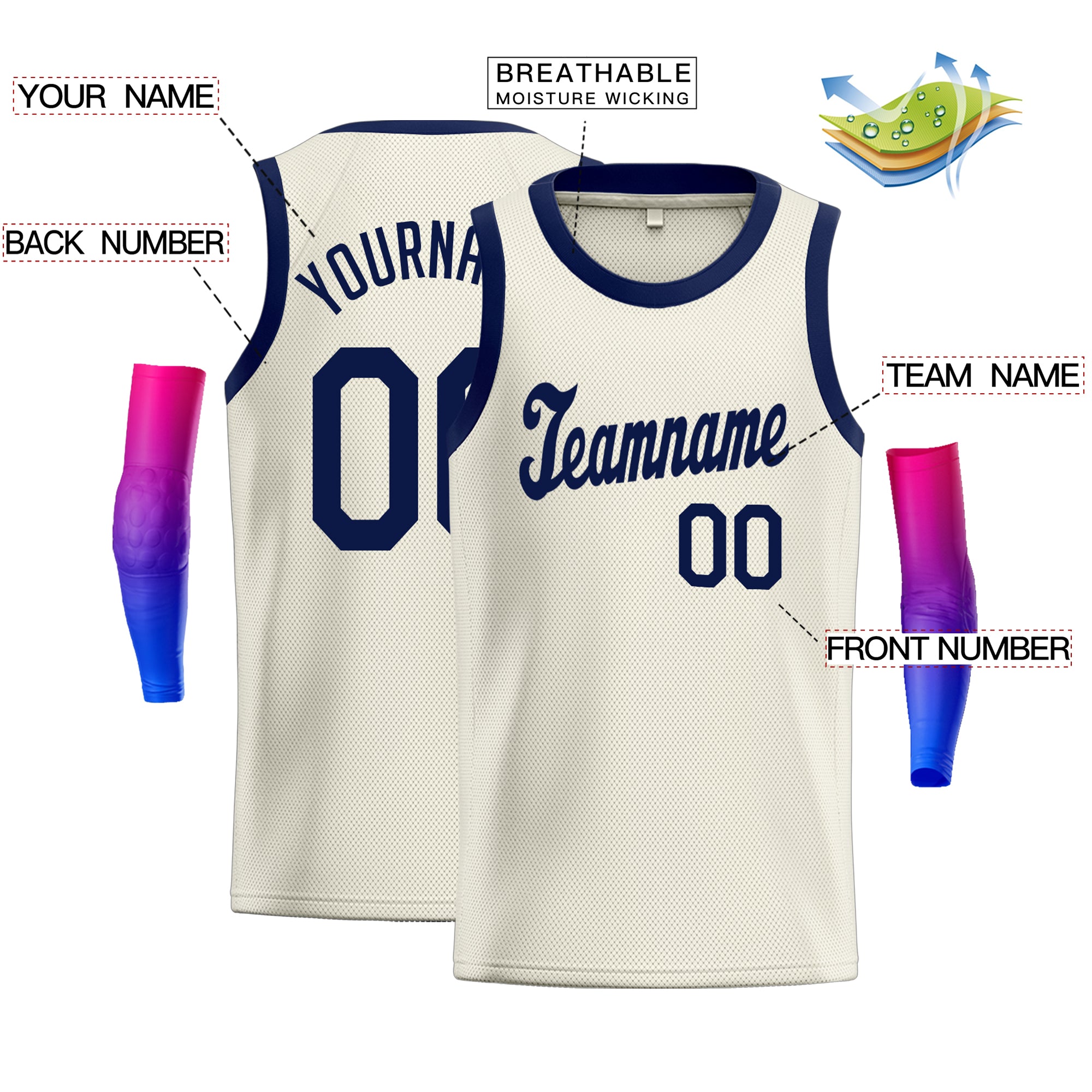 Custom Cream Navy Classic Tops Men/Boy Basketball Jersey