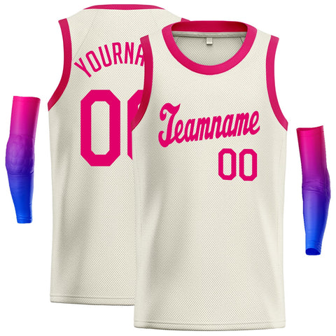 Custom Cream Pink Classic Tops Athletic Casual Basketball Jersey