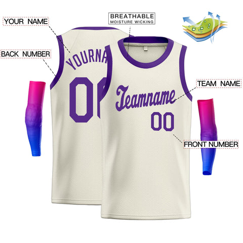 Custom Cream Purple Classic Tops Athletic Casual Basketball Jersey