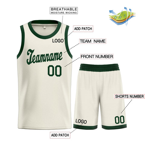 Custom Cream Green Classic Sets Basketball Jersey