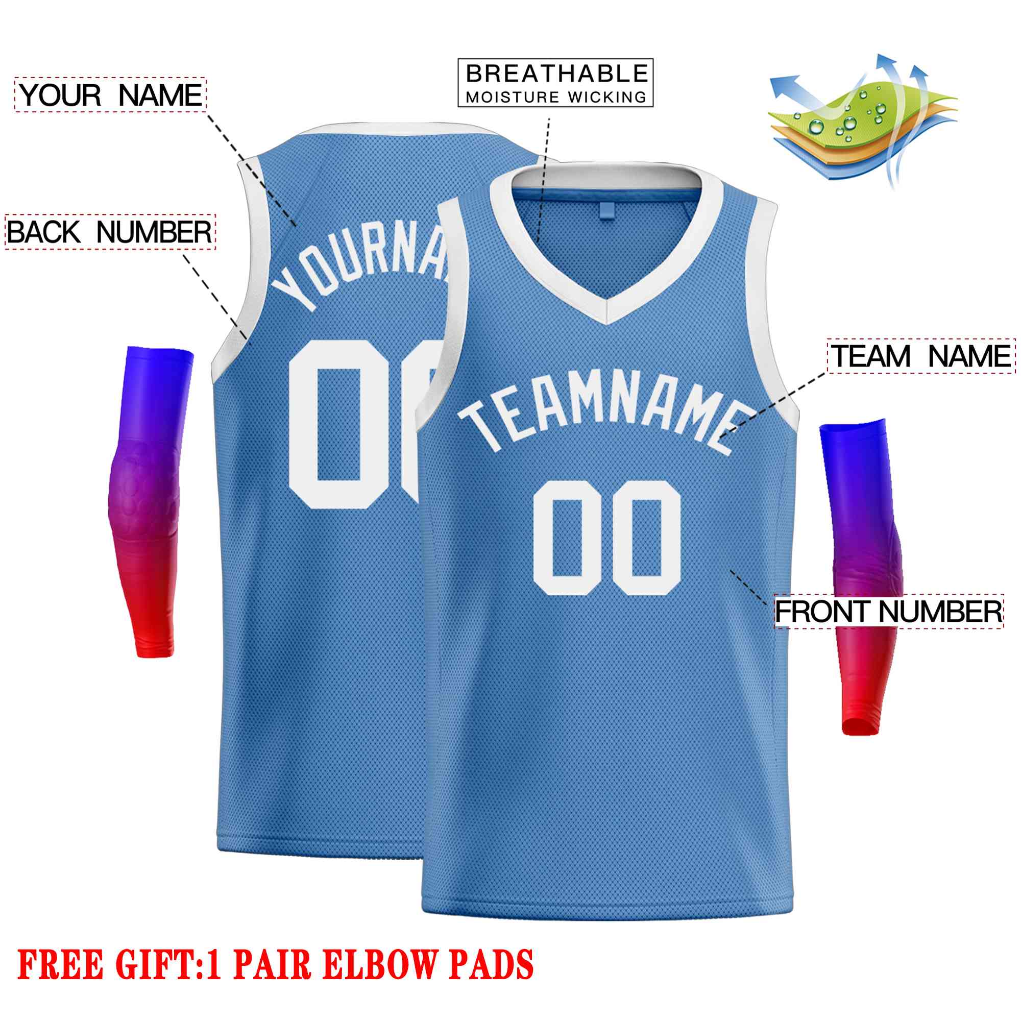 Custom Light Blue White-Classic Tops Men Casual Basketball Jersey