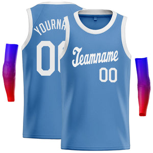 Maillot de basket-ball personnalisé pour hommes, haut classique bleu clair blanc-gris, décontracté