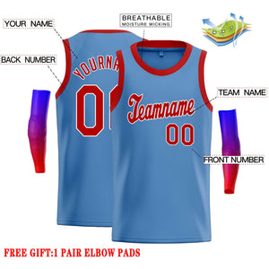 Custom Light Blue Red-White Classic Tops Casual Basketball Jersey