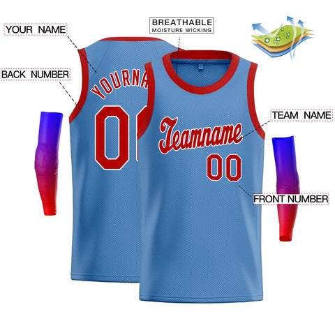 Custom Light Blue Red-White Classic Tops Athletic Basketball Jersey
