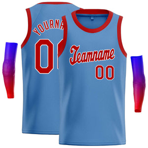 Custom Light Blue Red-White Classic Tops Casual Basketball Jersey