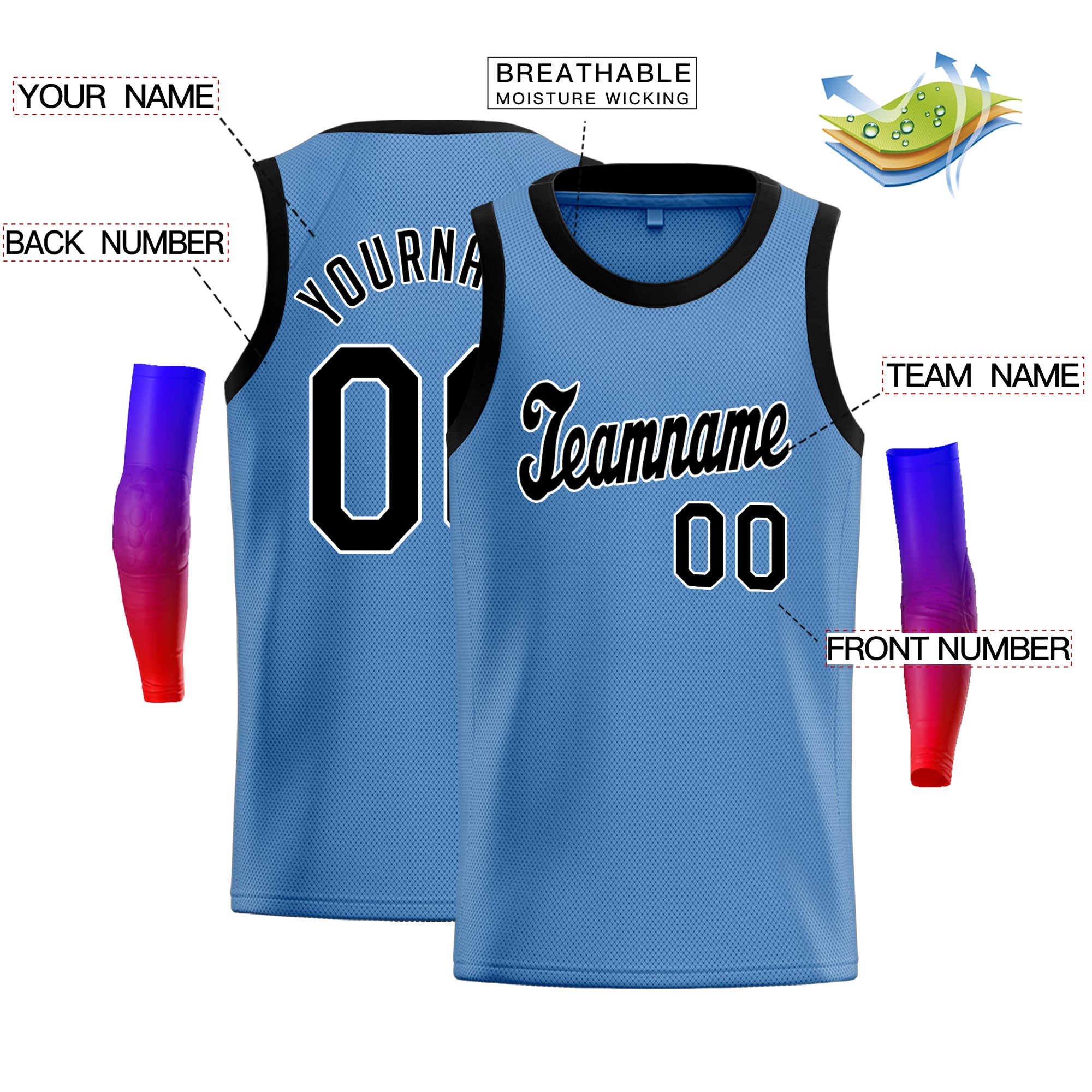 Custom Light Blue Black-White Classic Tops Men Casual Basketball Jersey