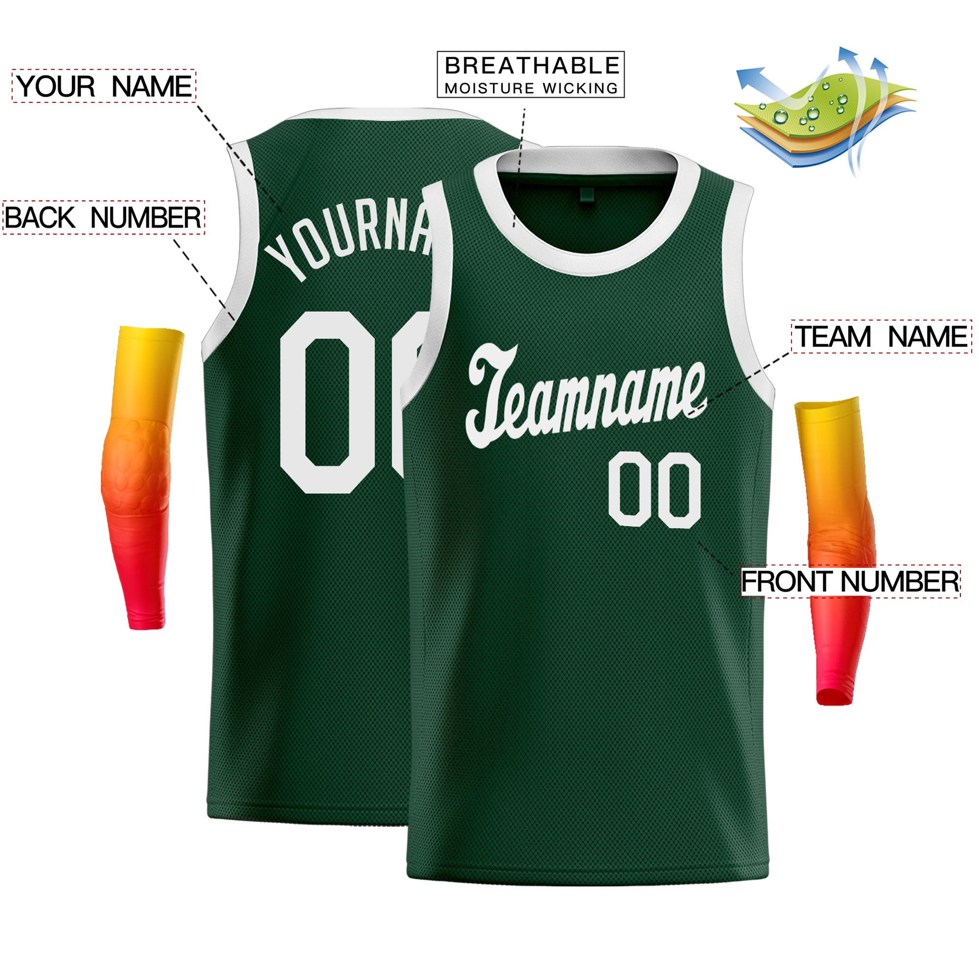 Maillot de basket-ball classique vert et blanc personnalisé pour hommes/garçon