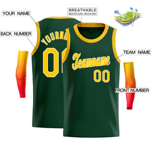 Maillot de basket-ball athlétique personnalisé, vert, jaune et blanc, hauts classiques