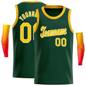 Custom Green Yellow-White Classic Tops Athletic Basketball Jersey