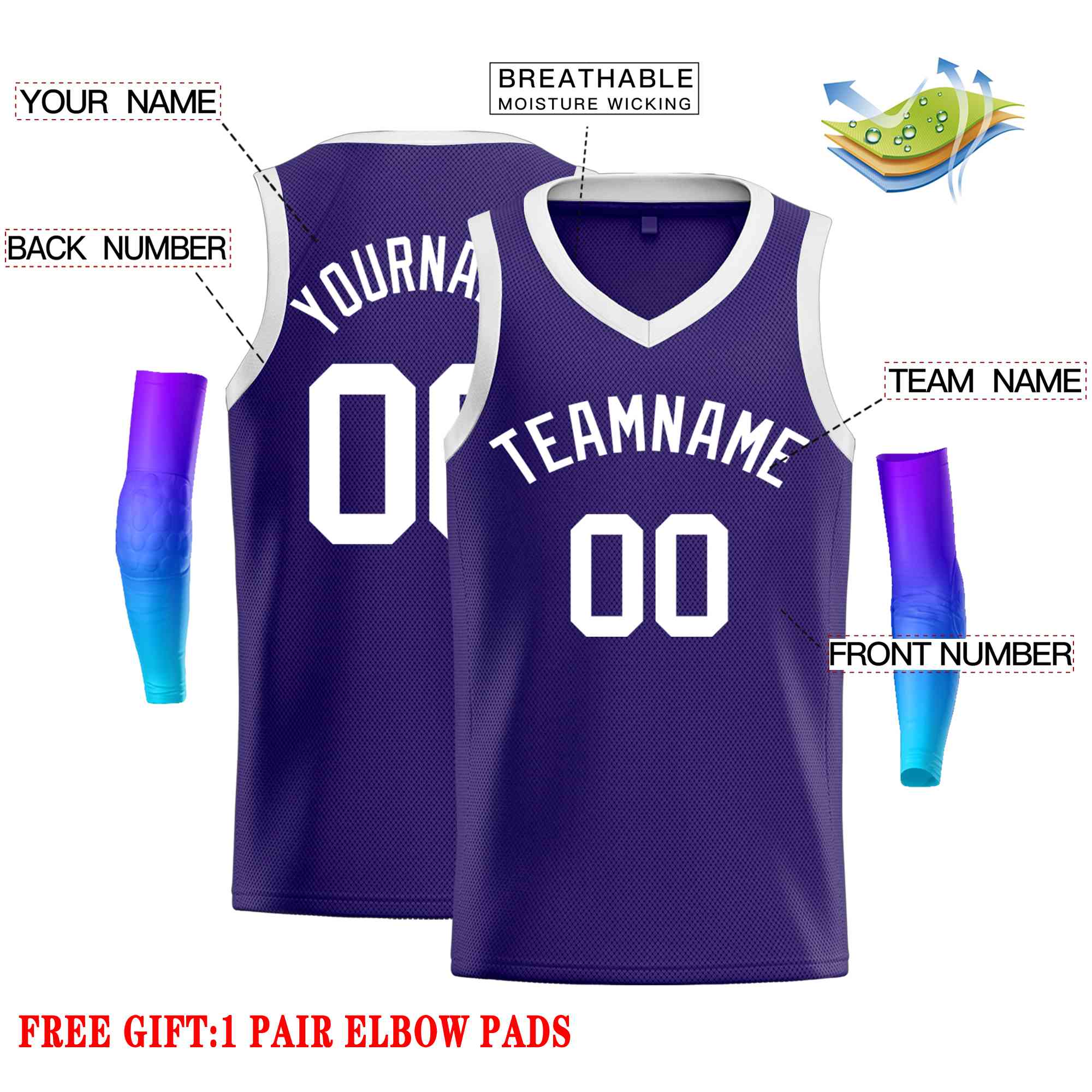 Maillot de basket-ball décontracté pour hommes, haut classique violet et blanc personnalisé