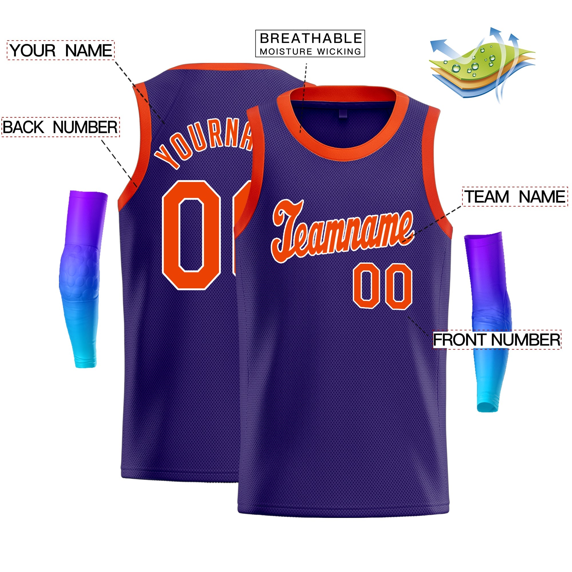 Custom Purple Orange-White Classic Tops Athletic Basketball Jersey