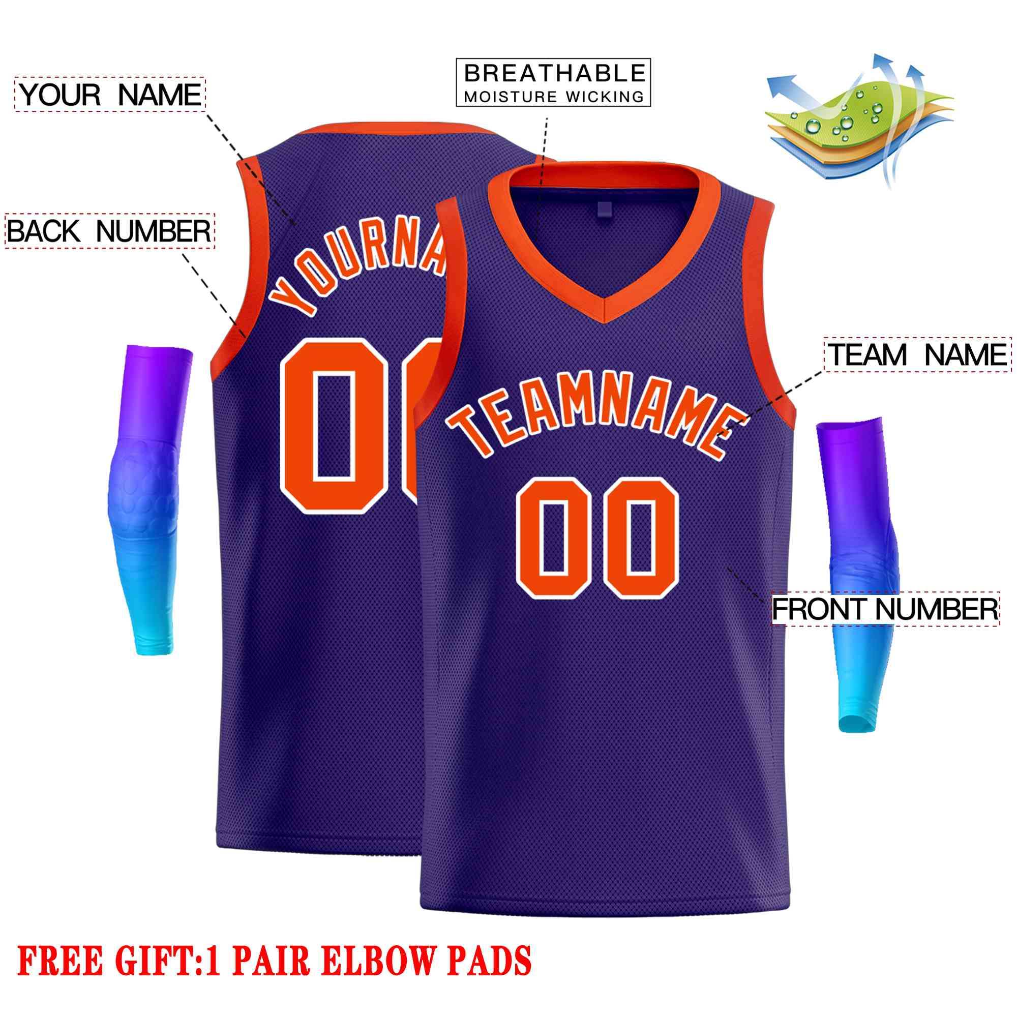 Custom Purple Orange-White Classic Tops Men Casual Basketball Jersey