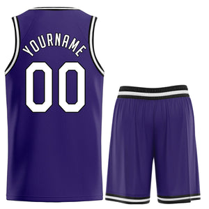 Maillot de basket-ball personnalisé violet blanc-noir, ensembles classiques