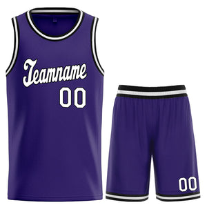 Maillot de basket-ball personnalisé violet blanc-noir, ensembles classiques