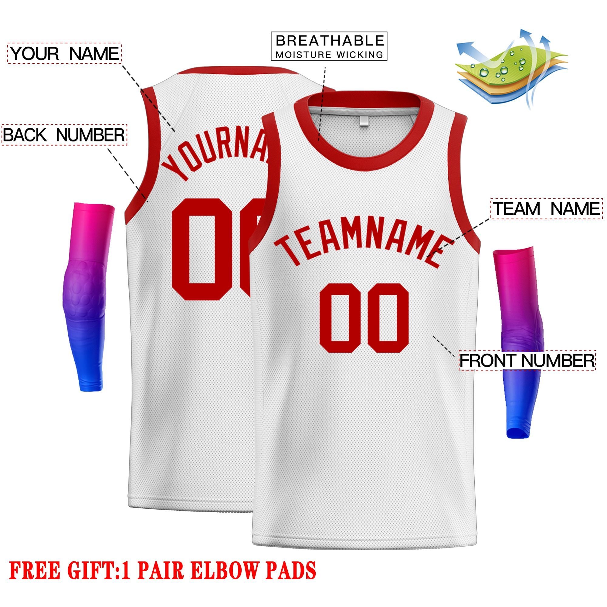 Custom White Red Classic Tops Men Casual Basketball Jersey