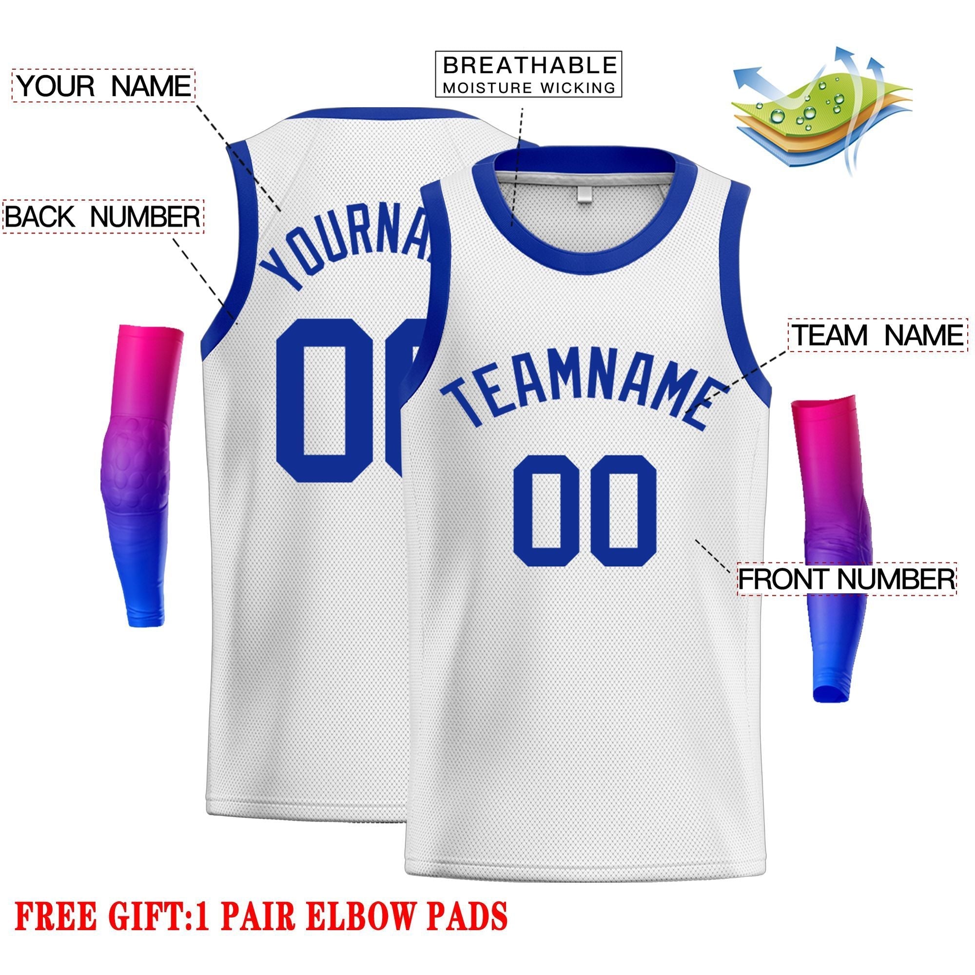 Custom White Royal Classic Tops Men Casual Basketball Jersey