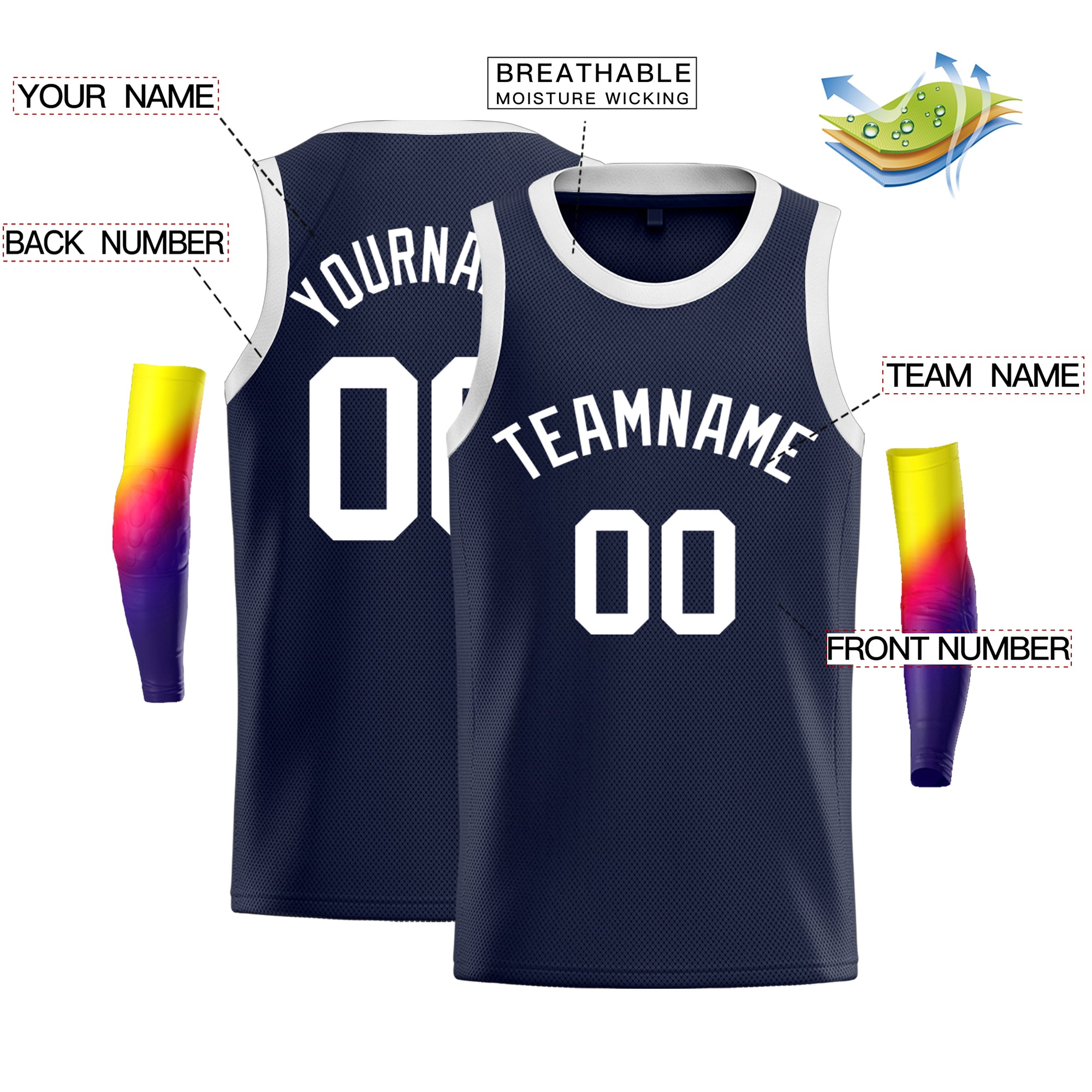 Custom Navy White Classic Tops Sport Basketball Jersey