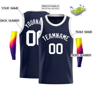 Custom Navy White Classic Tops Sport Basketball Jersey