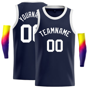 Custom Navy White Classic Tops Sport Basketball Jersey