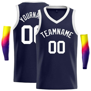 Custom Navy White-Classic Tops Men Casual Basketball Jersey