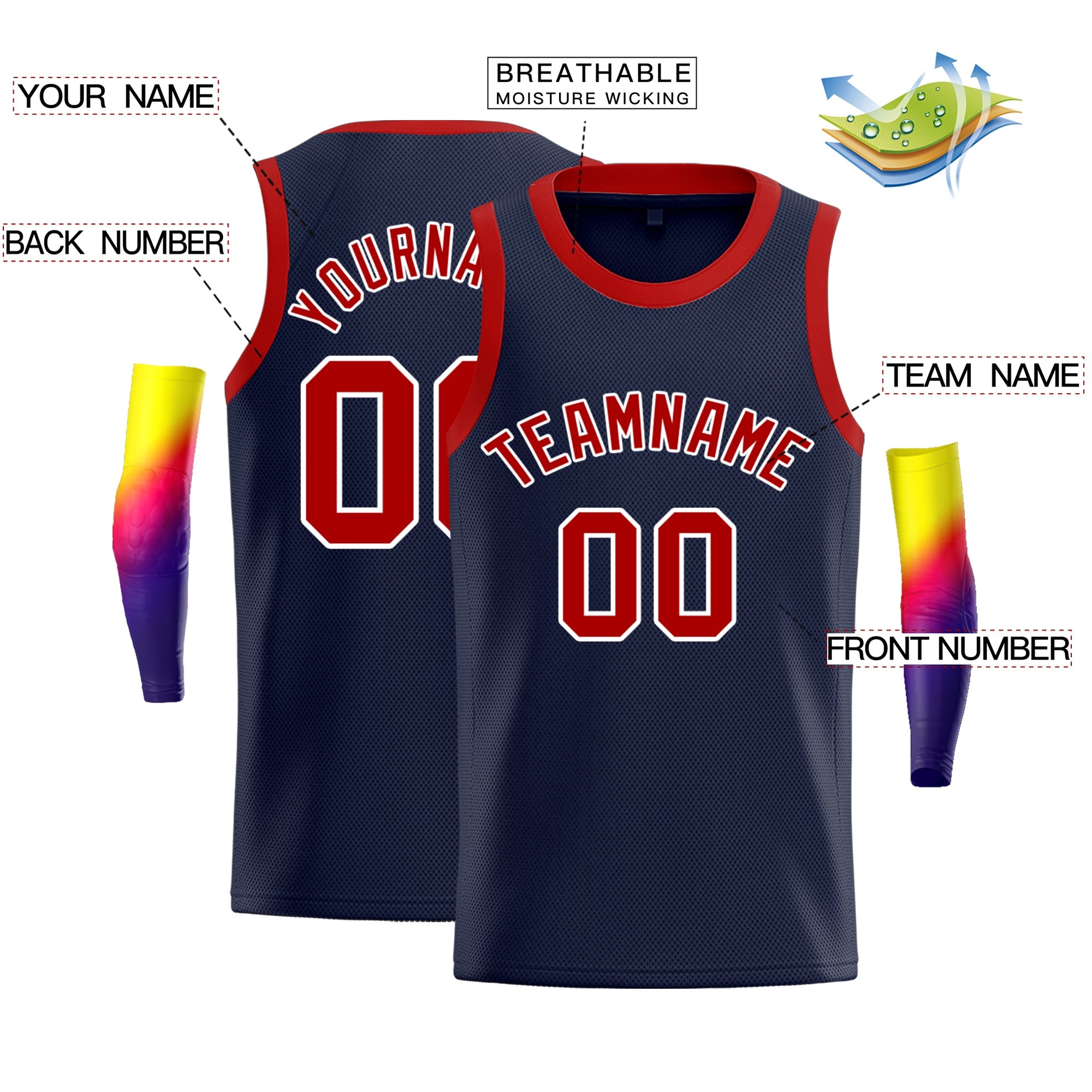 Custom Navy Red-White Classic Tops Basketball Jersey