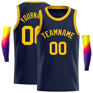 Custom Navy Yellow Classic Tops Fashion Vest Basketball Jersey