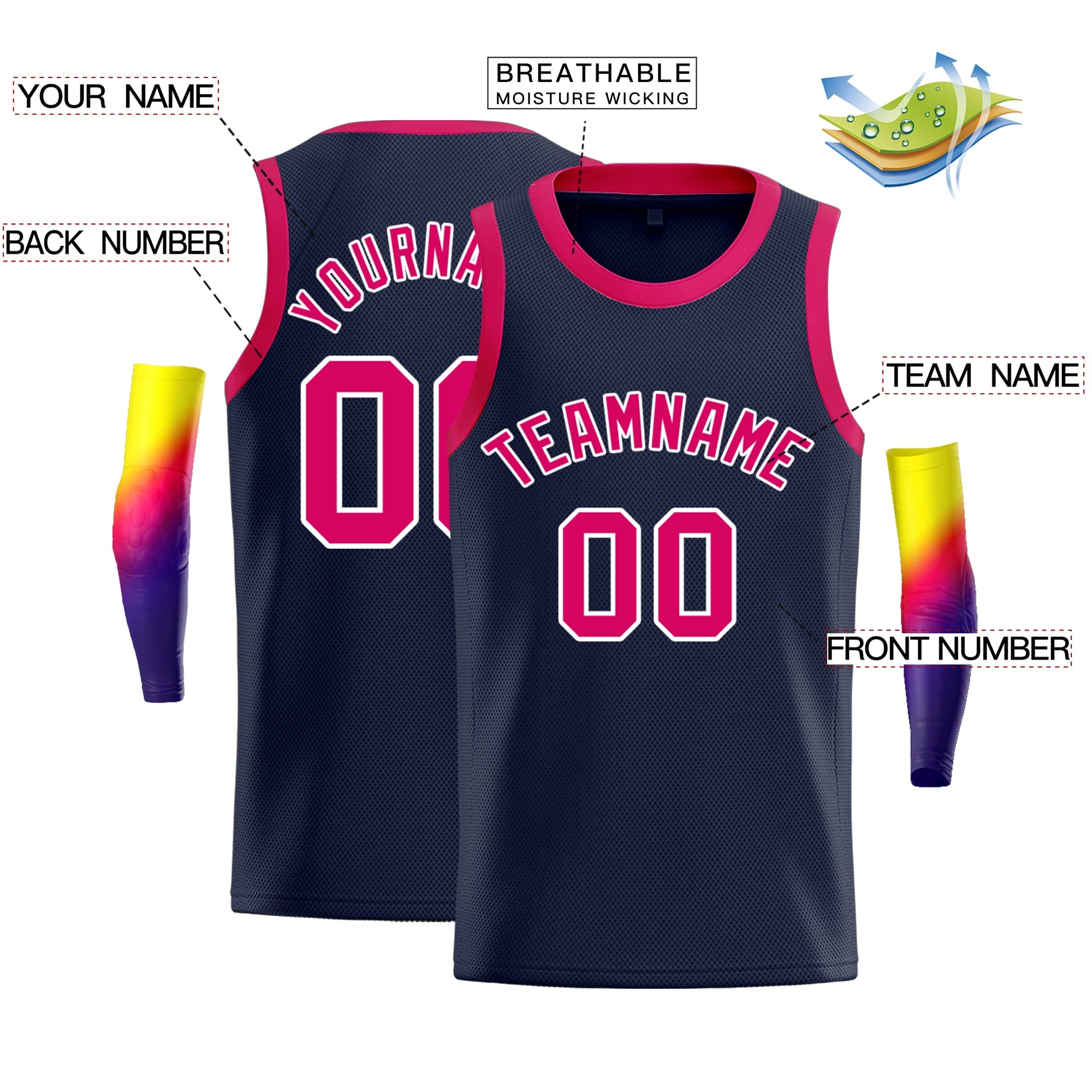 Custom Navy Pink-White Classic Tops Men Basketball Jersey