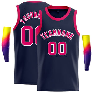 Custom Navy Pink-White Classic Tops Men Basketball Jersey