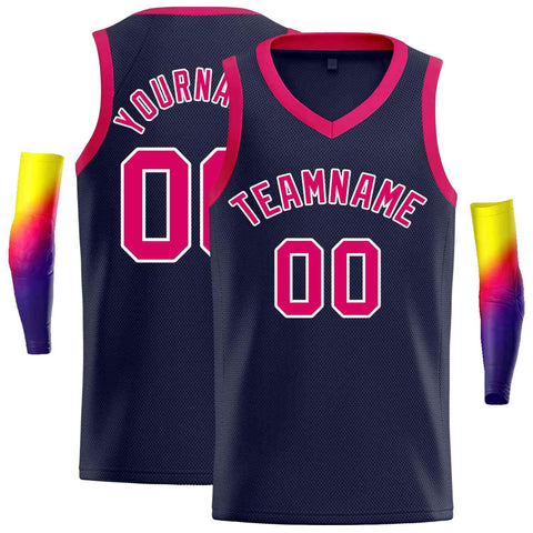 Custom Navy Pink-White Classic Tops Men Casual Basketball Jersey
