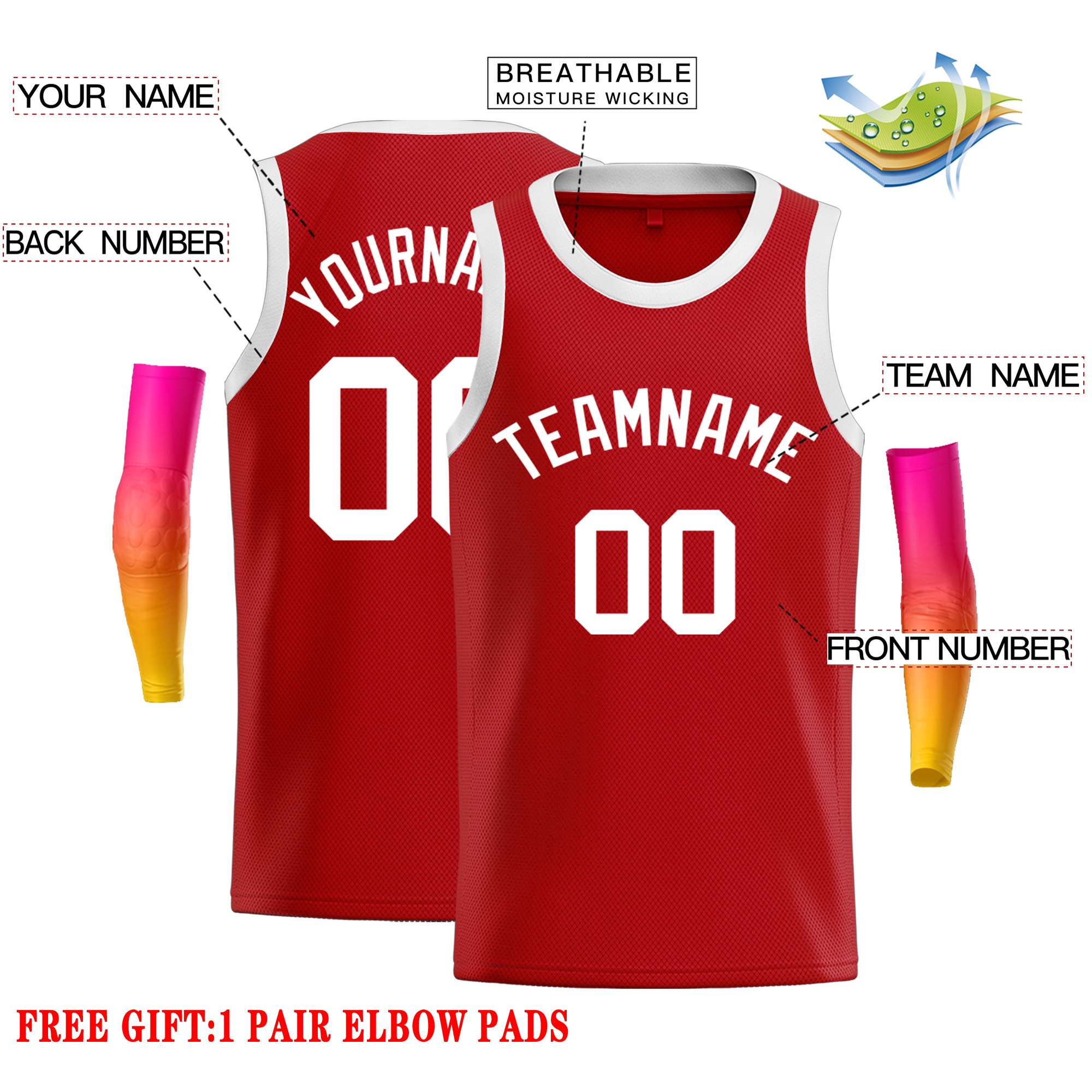 Custom Red White Classic Tops Casual Basketball Jersey