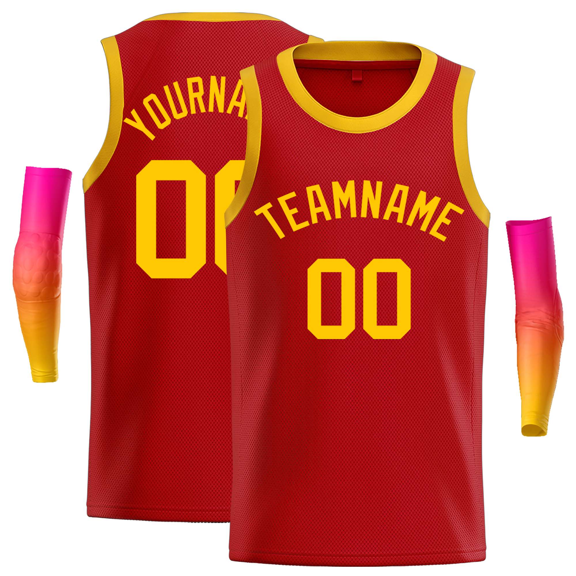 Maillot de basket-ball décontracté, haut classique jaune rouge personnalisé