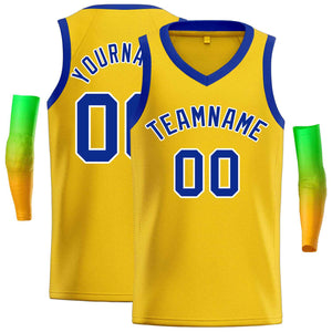 Maillot de basket-ball décontracté pour hommes, haut classique jaune Royal-blanc personnalisé