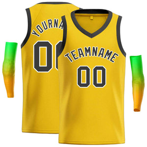 Maillot de basket-ball décontracté pour hommes, haut classique jaune marron-blanc personnalisé