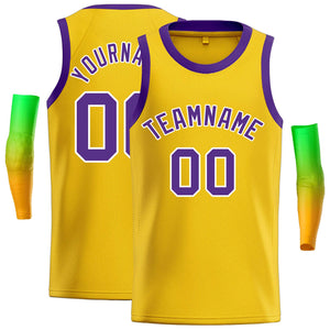 Custom Yellow Purple-White Classic Tops Casual Basketball Jersey